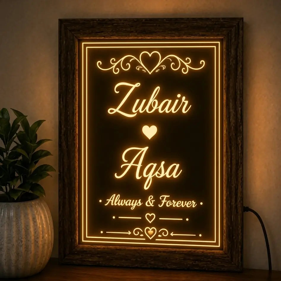 Top Decor & Bottom Line 3d customized Name Lamp Frame for Table and wall | Always & Forever Edition | NL06 Gifts Creator