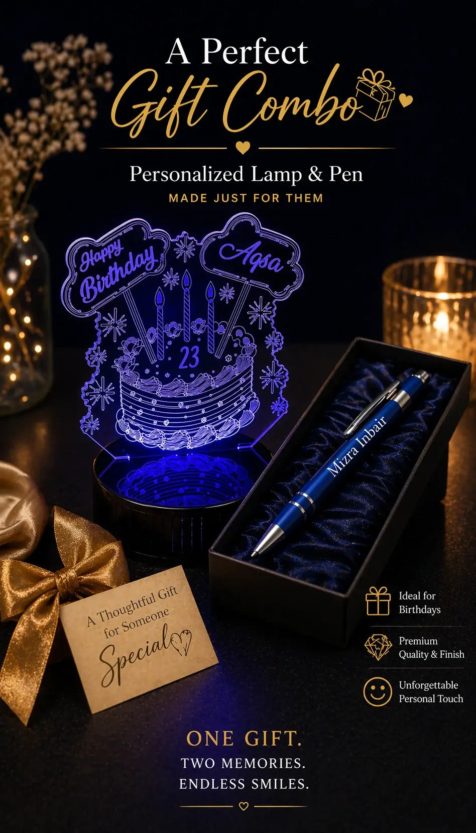 Custom 3D LED Name Lamp + Free RGB Name Pen Personalized Gift Combo Gifts Creator