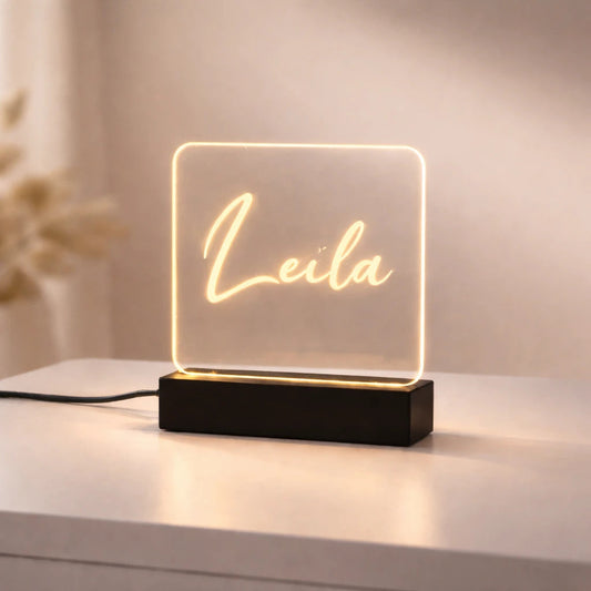 Custom LED Acrylic Name Lamp Personalized Gift with Warm Glow & Wooden Base I GF01 Gifts Creator