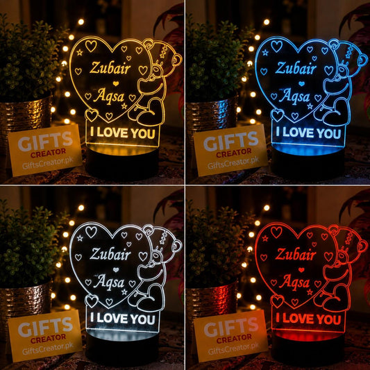 Customized 3D Illusion Bear Couple Name Lamp | NL05 Gifts Creator