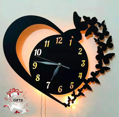 Heart Wooden Clock Butterfly Style | C10 Gifts Creator