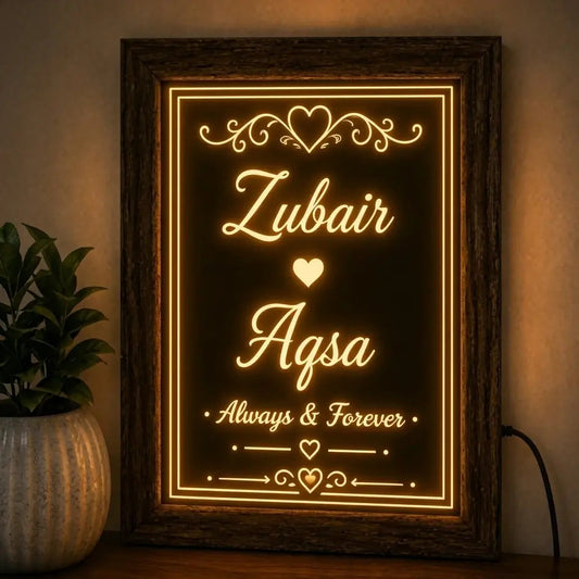 Top Decor & Bottom Line 3d customized Name Lamp Frame for Table and wall | Always & Forever Edition | NL06 Gifts Creator
