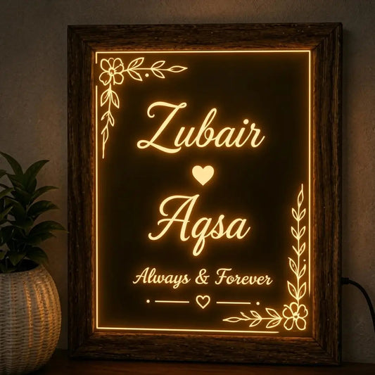 Corner Floral 3d customized Name Lamp Frame for Table and wall | Always & Forever Edition | NL07 Gifts Creator