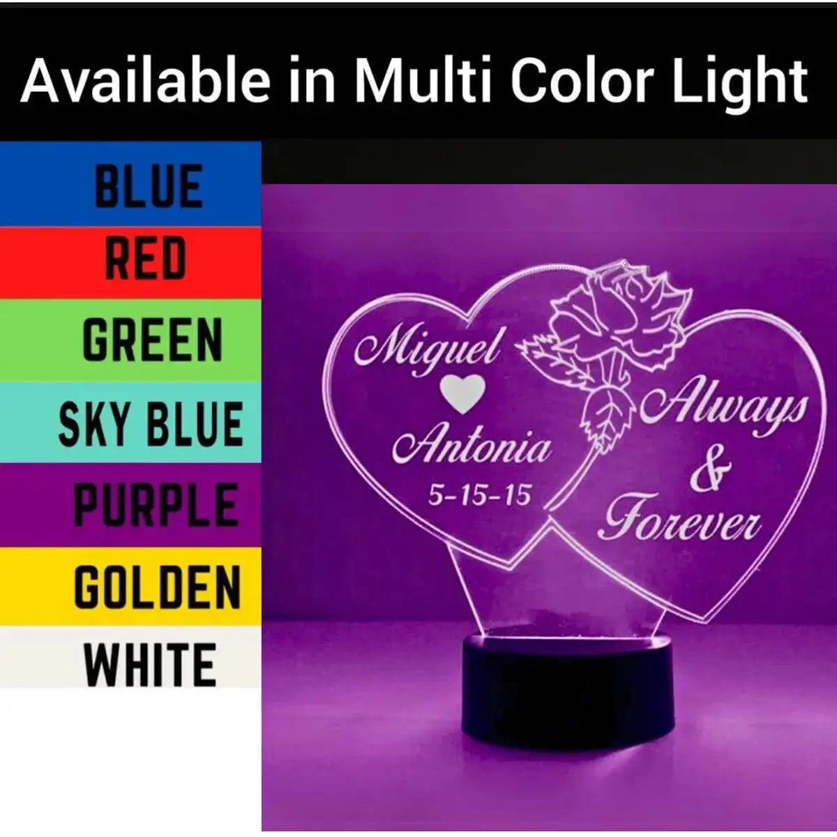 Customized 3D Illusion Couple Lamp NL09 Interlocking Rings | NL09 Gifts Creator