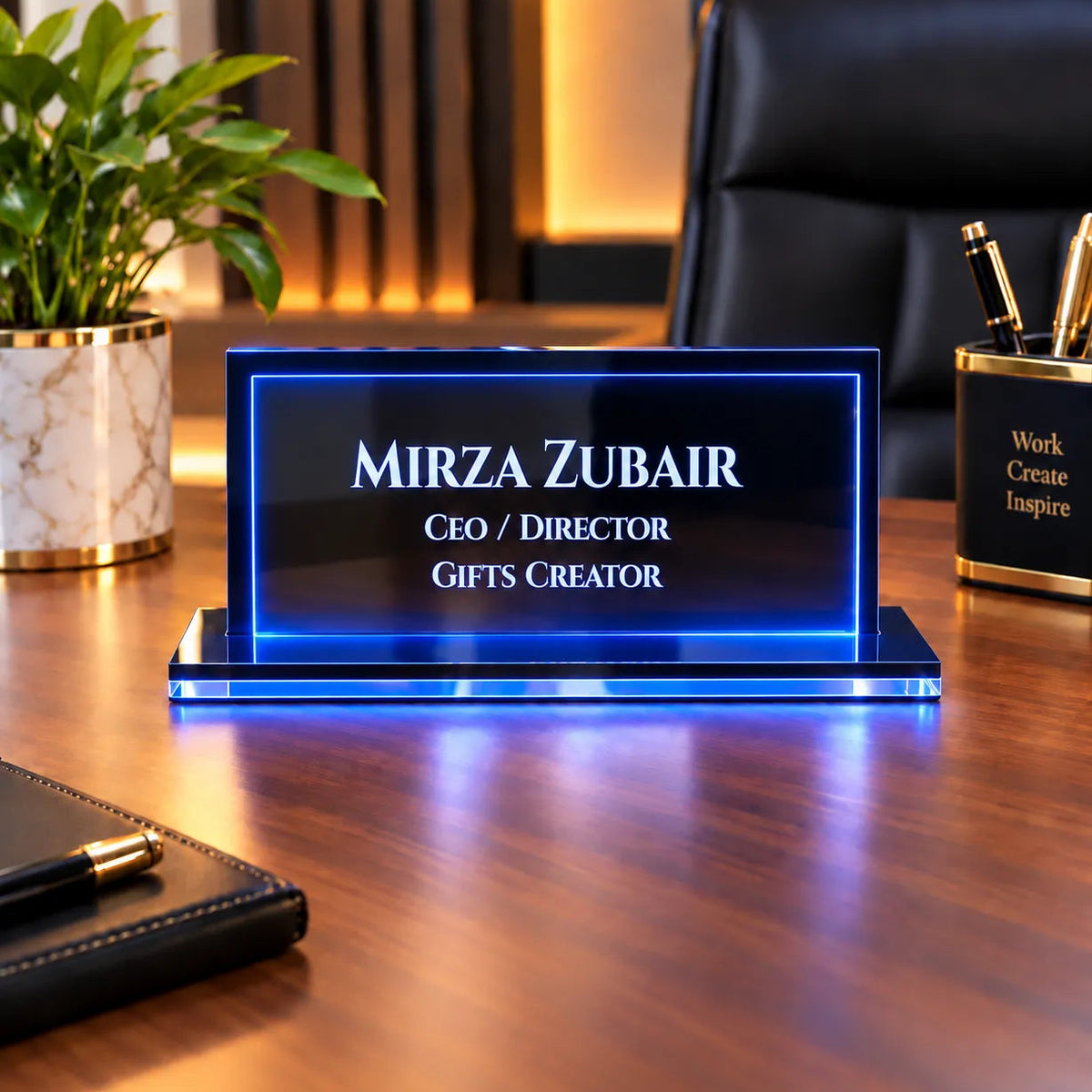 Personalized LED Acrylic Name Plate Light for Office Desk  | NL75 | Size 8x4 Inches
