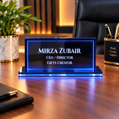 Personalized LED Acrylic Name Plate Light for Office Desk  | NL75 | Size 8x4 Inches