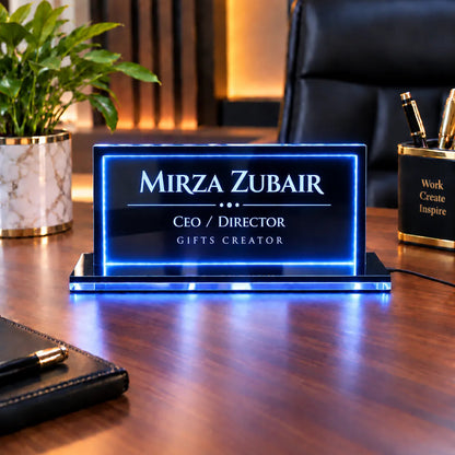 Personalized LED Acrylic Name Plate Light for Office Desk  | NL75 | Size 8x4 Inches