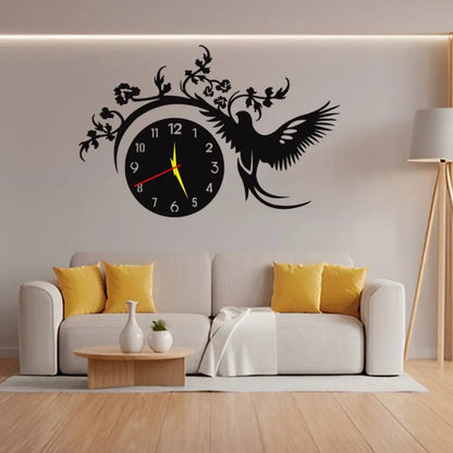 WallTrove Bird with Flowers 3D Wooden Wall Clock |C80