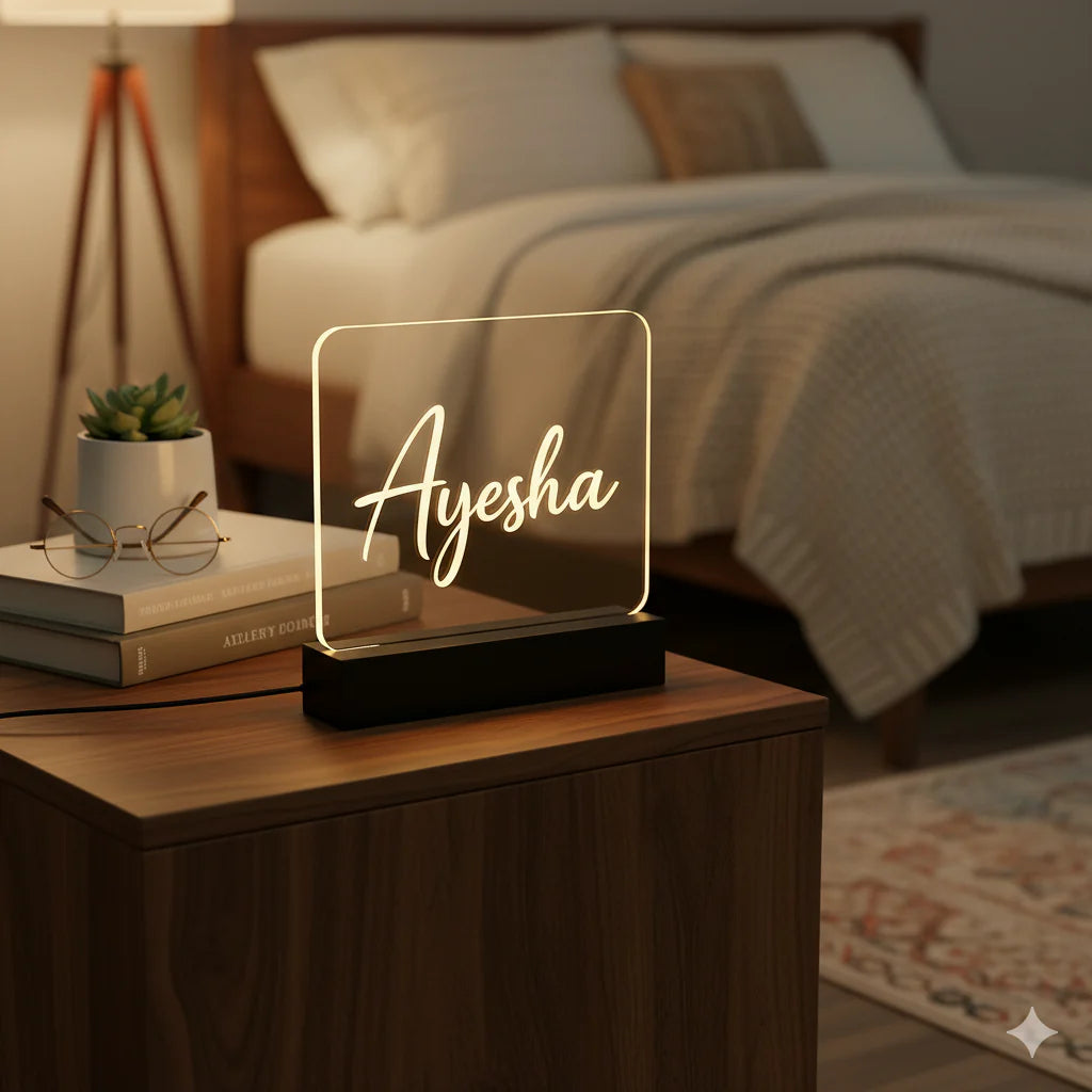 Custom LED Acrylic Name Lamp Personalized Gift with Warm Glow & Wooden Base I GF01 Gifts Creator