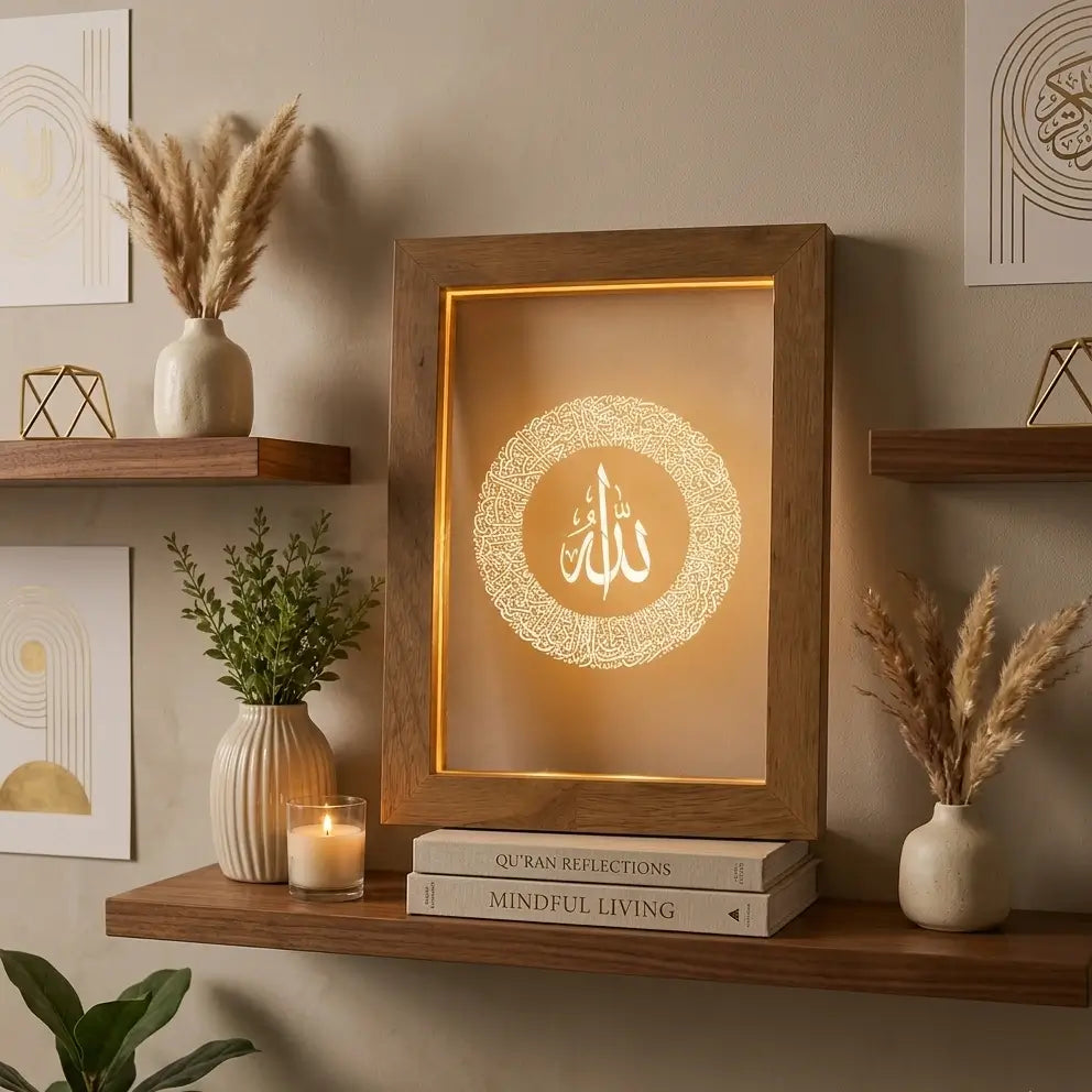 Islamic LED Acrylic Table Lamp | Allah Calligraphy Wooden Frame Night Light Gifts Creator