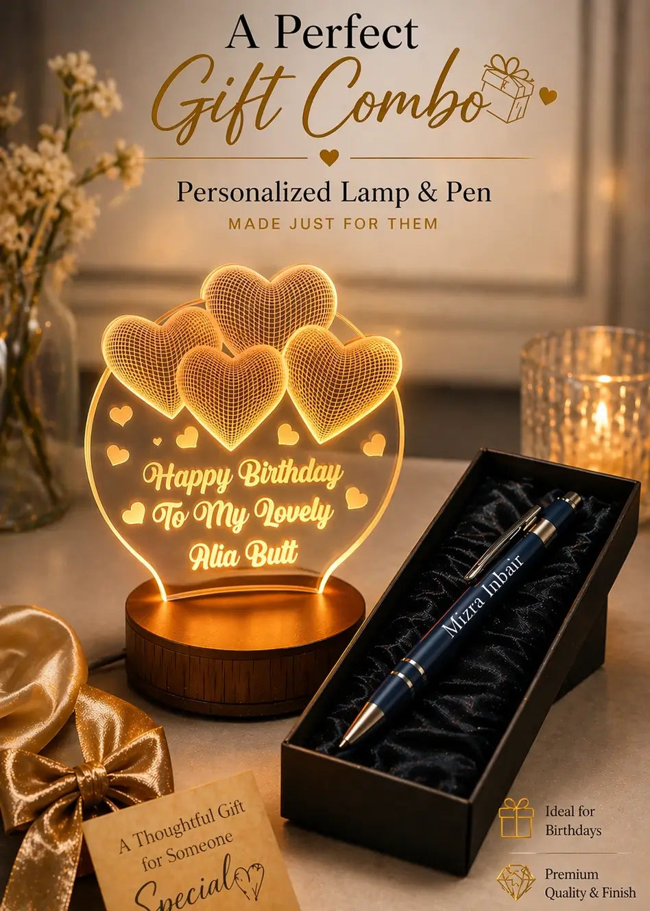 Personalized Gift Combo – Custom 3D LED Name Lamp + Free RGB Name Pen | Birthday & Couple Gift Gifts Creator