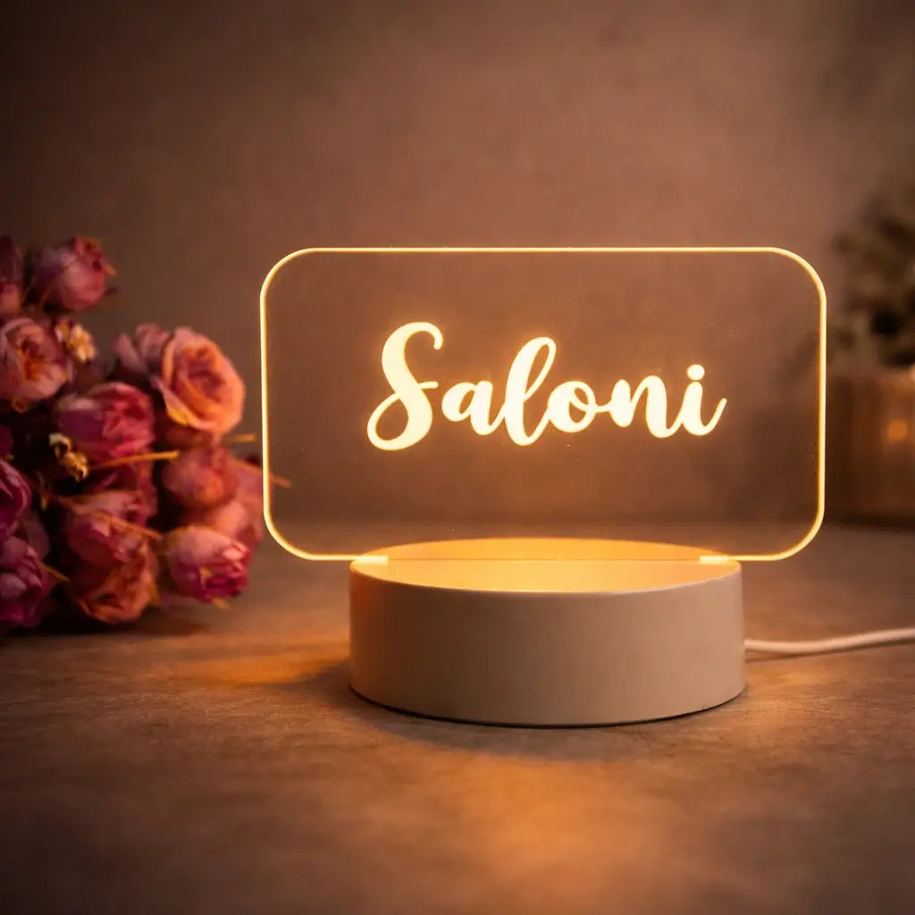 Custom LED Acrylic Name Lamp Personalized Gift with Warm Glow & Wooden Base I GF02 Gifts Creator