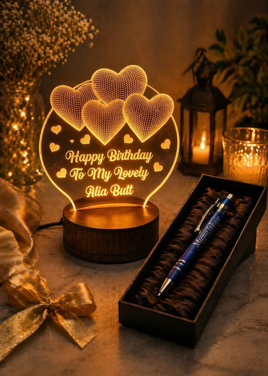 Personalized Gift Combo – Custom 3D LED Name Lamp + Free Name Pen | Birthday & Couple Gift Gifts Creator