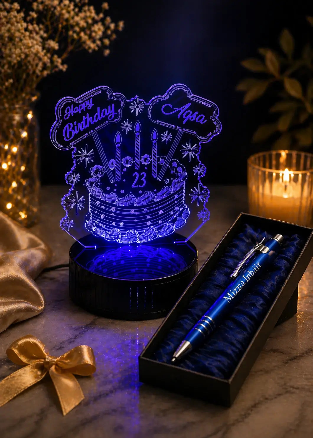 Custom 3D LED Name Lamp + Free Name Pen Personalized Gift Combo Gifts Creator