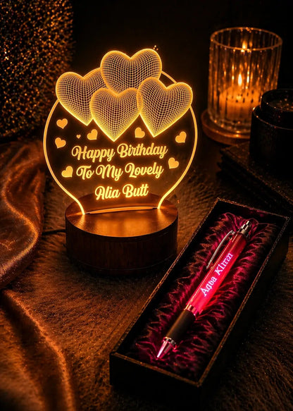 Personalized Gift Combo – Custom 3D LED Name Lamp + Free RGB Name Pen | Birthday & Couple Gift Gifts Creator