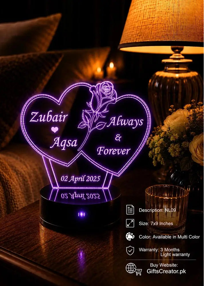 Customized 3D Illusion Couple Lamp NL09 Interlocking Rings | NL09 Gifts Creator