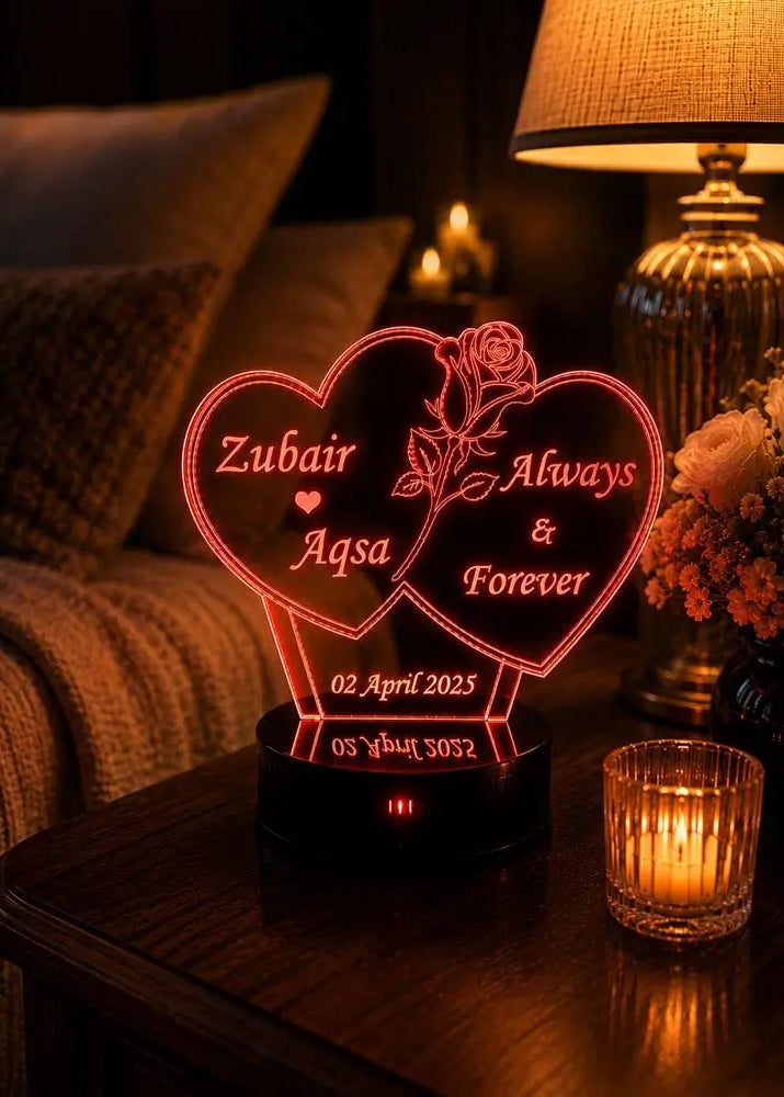 Customized 3D Illusion Couple Lamp NL09 Interlocking Rings | NL09 Gifts Creator