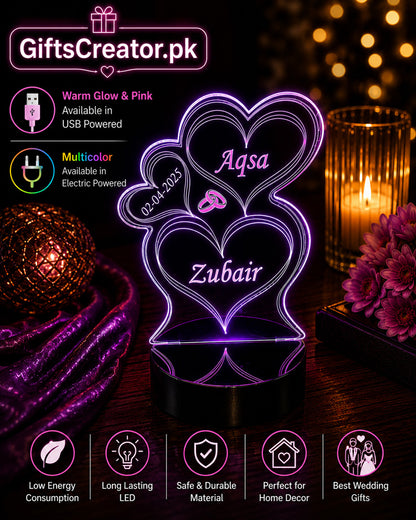 Personalized 3D Illusion Lamp | Custom Name Lamp for Wedding & Anniversary Gifts | NL13