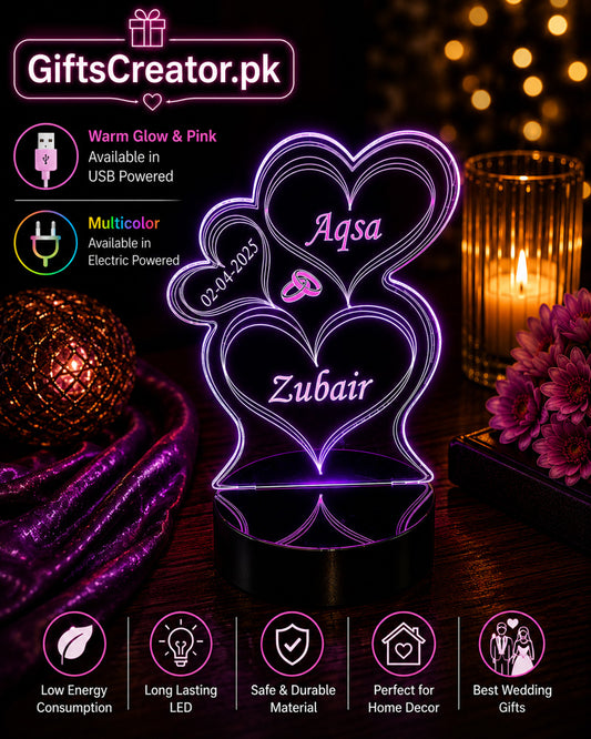 Personalized 3D Illusion Lamp | Custom Name Lamp for Wedding & Anniversary Gifts | NL13