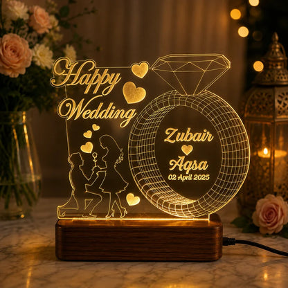 3D Couple Ring Customized Illusion Lamp | NL34