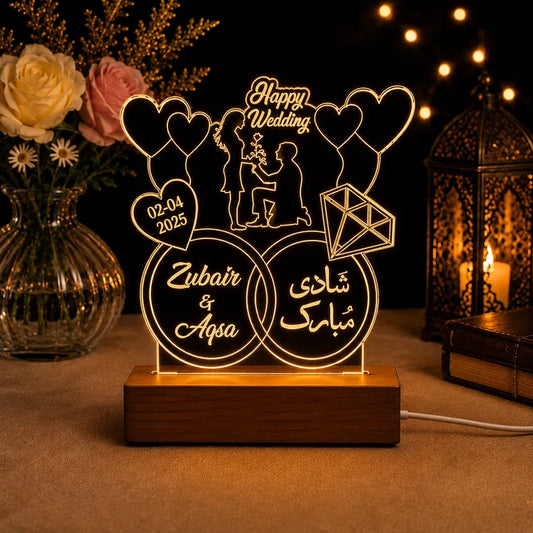 Shadi Mubarak 3D Customized Illusion Lamp | Custom Name Lamp For Wedding Gifts NL45