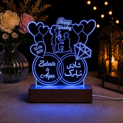 Shadi Mubarak 3D Customized Illusion Lamp | Custom Name Lamp For Wedding Gifts NL45