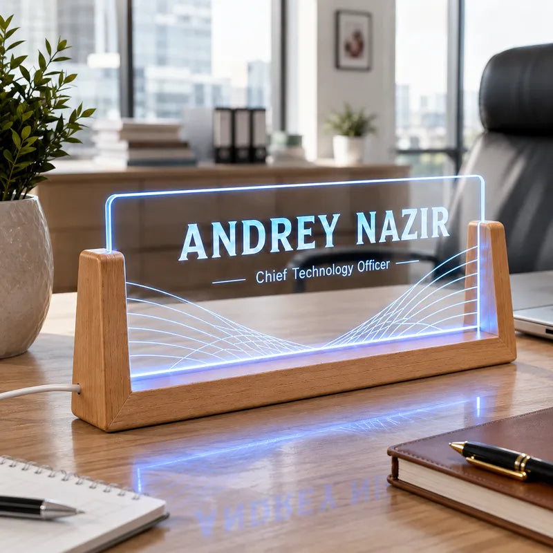Personalized LED Acrylic Name Office Table Lamp | USB Powered Plugin | NL62 Blue