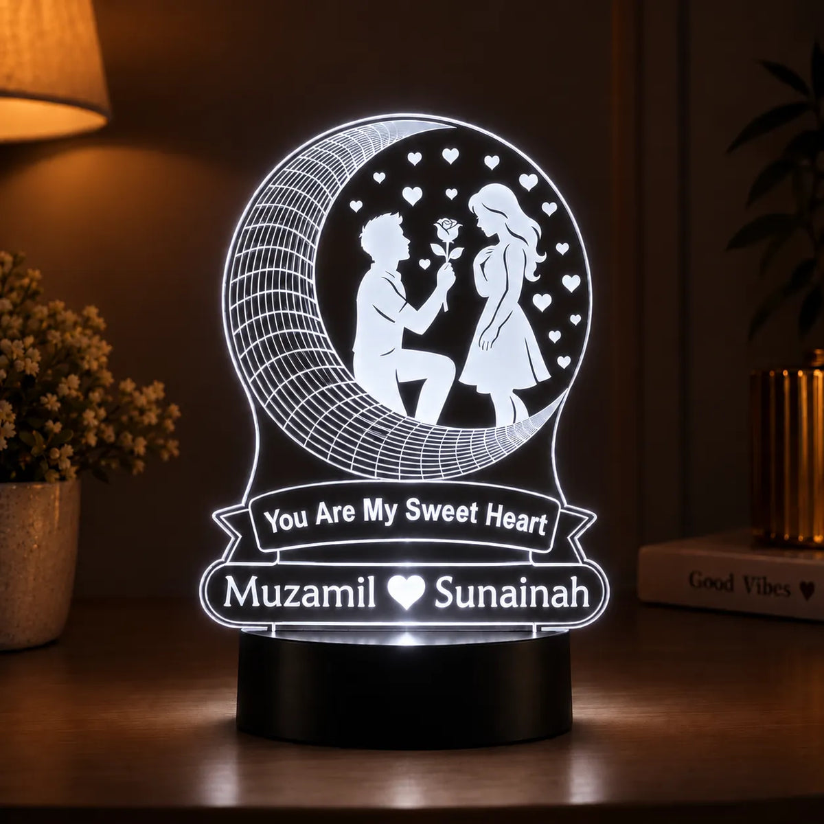 3D Illusion Couple Night Lamp | Customized Name & Message Acrylic Lamp NL77