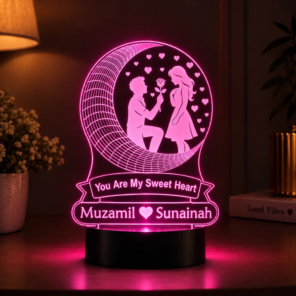 3D Illusion Couple Night Lamp | Customized Name & Message Acrylic Lamp NL77