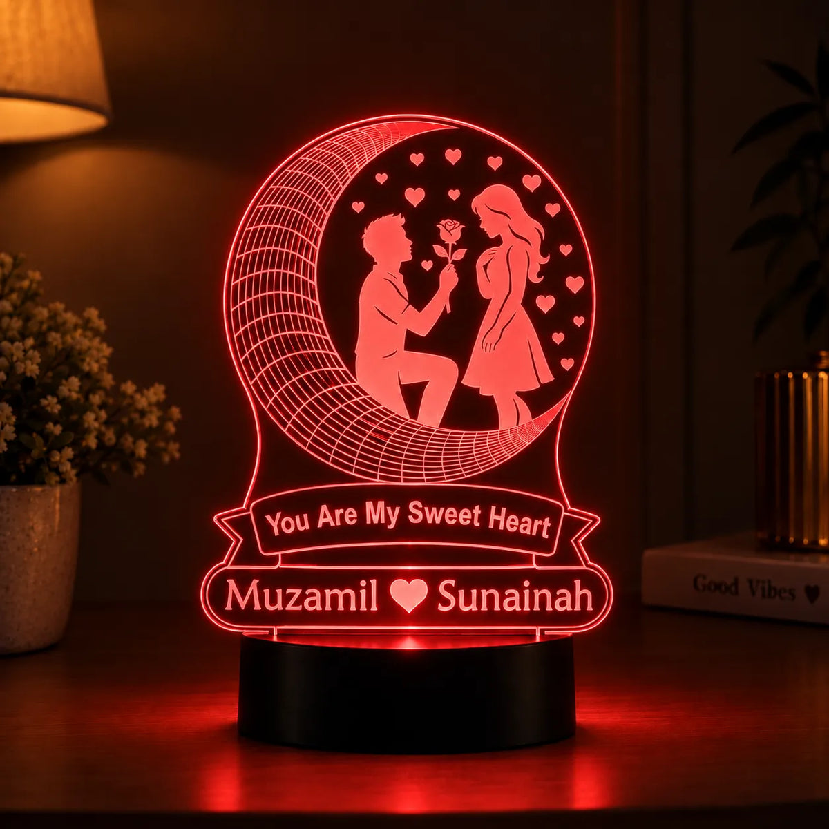 3D Illusion Couple Night Lamp | Customized Name & Message Acrylic Lamp NL77