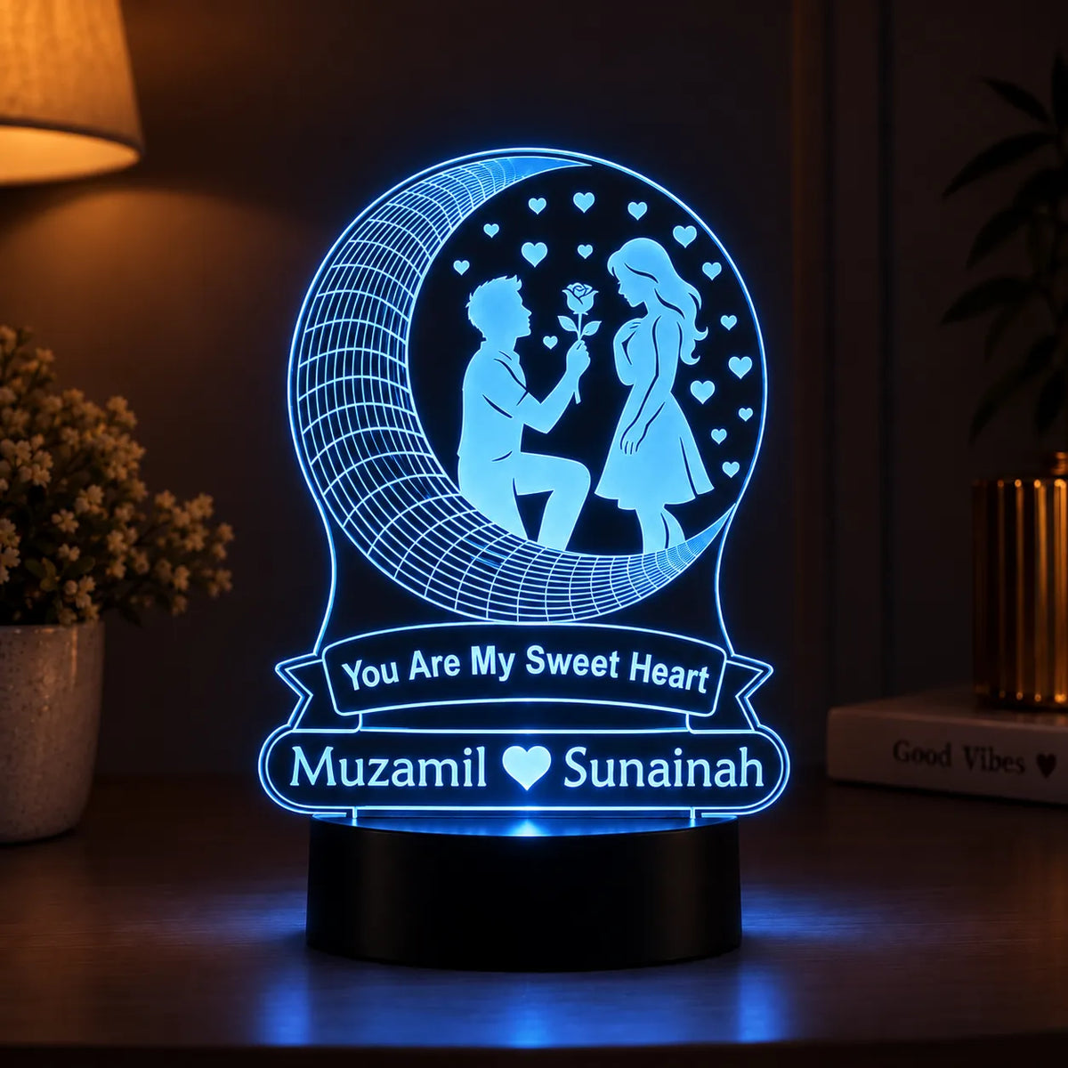 3D Illusion Couple Night Lamp | Customized Name & Message Acrylic Lamp NL77