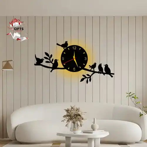 Wall clock 3d for drawing room birds on tree | C3 Gifts Creator