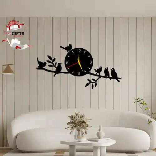Wall clock 3d for drawing room birds on tree | C3 Gifts Creator