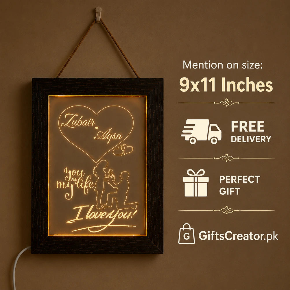 Personalized LED Couple Name Lamp – USB Powered | 9x11 Inches