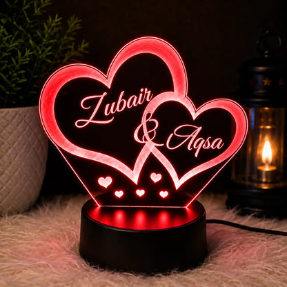 Personalized Double Heart LED Lamp – Custom Name & Date | Best gift for couple | NL76
