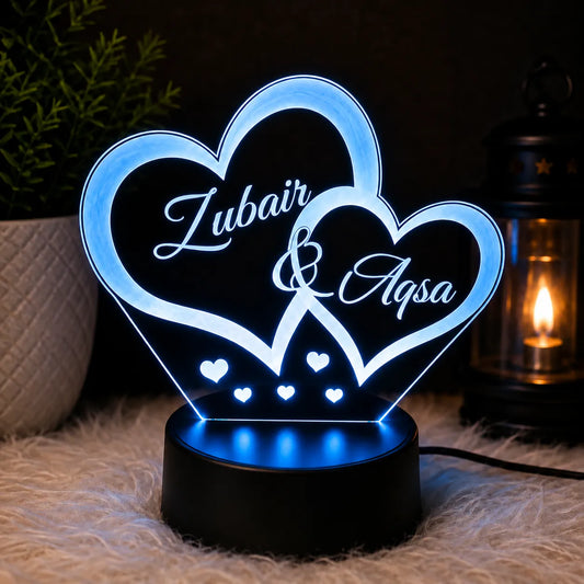Personalized Double Heart LED Lamp – Custom Name & Date | Best gift for couple | NL76