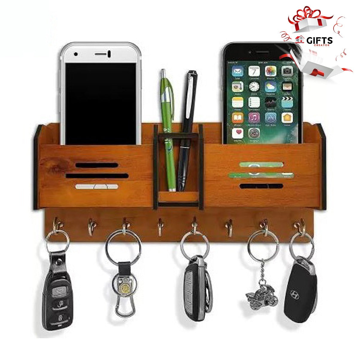 Wooden Mobile Charging Stand | Keys Hanging Wall Holder For Home Decoration | KH05 Gifts Creator