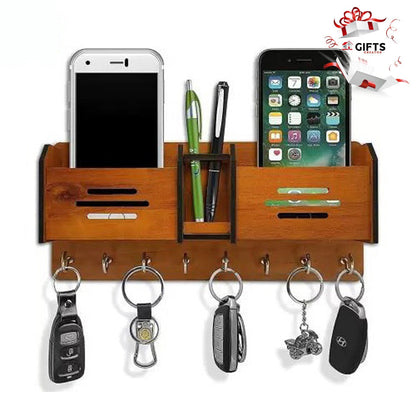 Wooden Mobile Charging Stand | Keys Hanging Wall Holder For Home Decoration | KH05 Gifts Creator