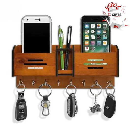 Wooden Mobile Charging Stand | Keys Hanging Wall Holder For Home Decoration | KH05 Gifts Creator
