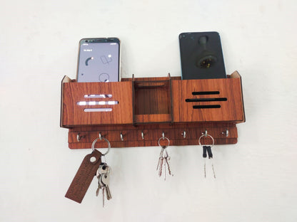 Wooden Mobile Charging Stand | Keys Hanging Wall Holder For Home Decoration | KH05 Gifts Creator
