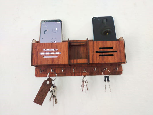 Wooden Mobile Charging Stand | Keys Hanging Wall Holder For Home Decoration | KH05 Gifts Creator