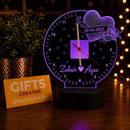 Customize 3d illusion Couple Name & Clock Lamp | NL29 Gifts Creator