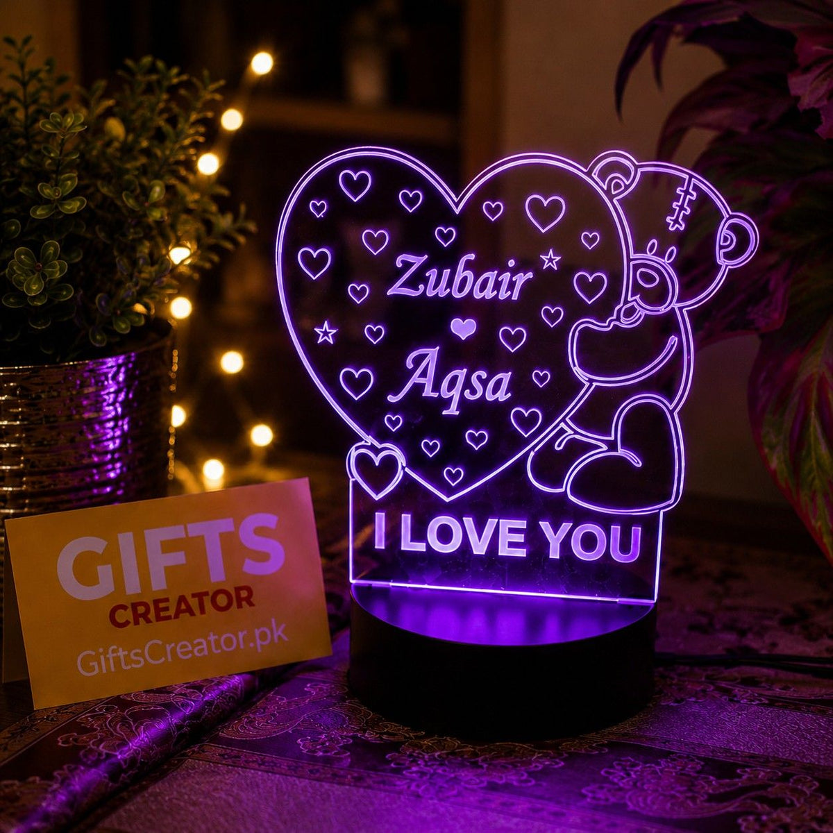 Customized 3D Illusion Bear Couple Name Lamp | NL05 Gifts Creator
