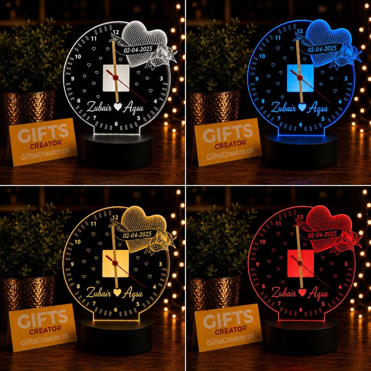 Customize 3d illusion Couple Name & Clock Lamp | NL29 Gifts Creator