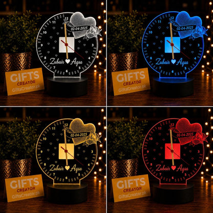 Customize 3d illusion Couple Name & Clock Lamp | NL29 Gifts Creator