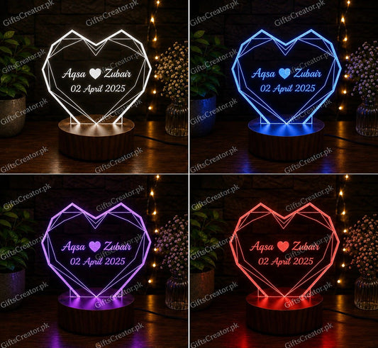 Heart Shaped 3D Illusion Lamp (NL46) Gifts Creator