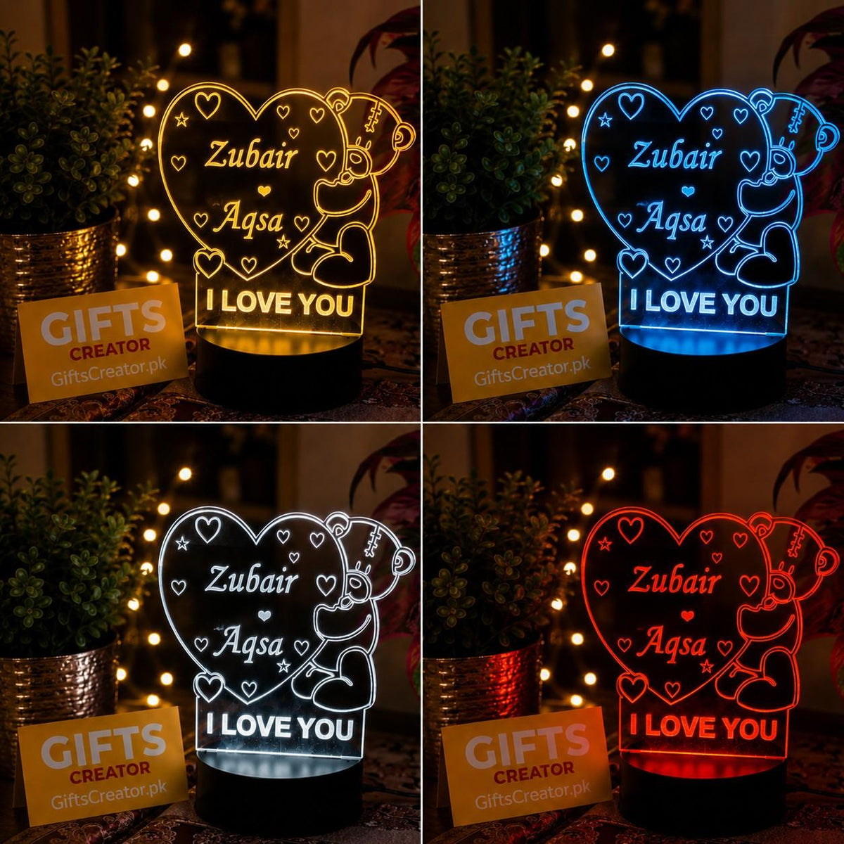 Customized 3D Illusion Bear Couple Name Lamp | NL05 Gifts Creator