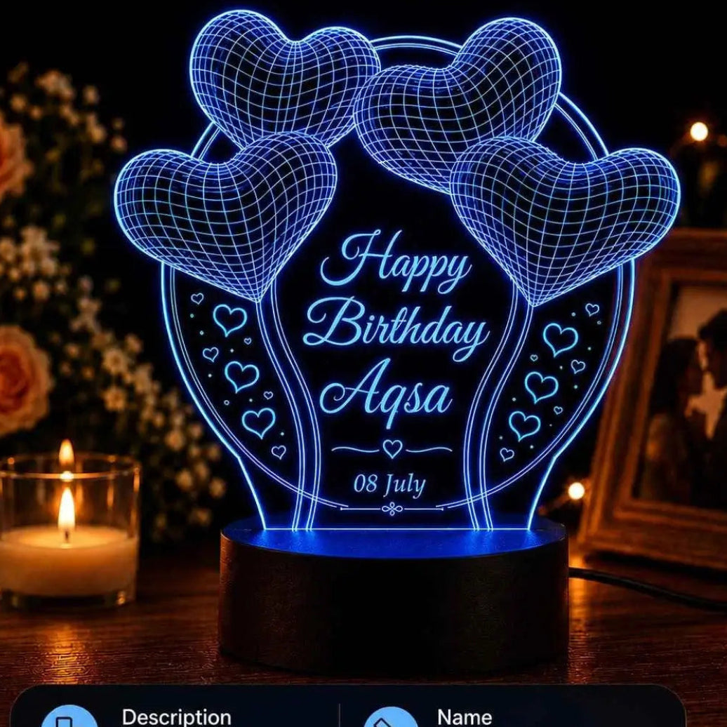 Customized Name 3D Illusion Lamp | Personalized Birthday Wishes LED Night Light | NL04 Gifts Creator